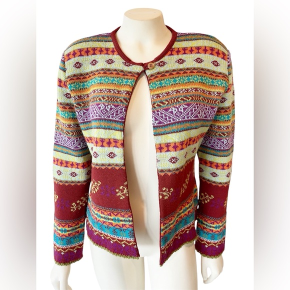 Oilily Multicolor Cozy Apres Ski Cardigan Sweater Size Large - Picture 2 of 9